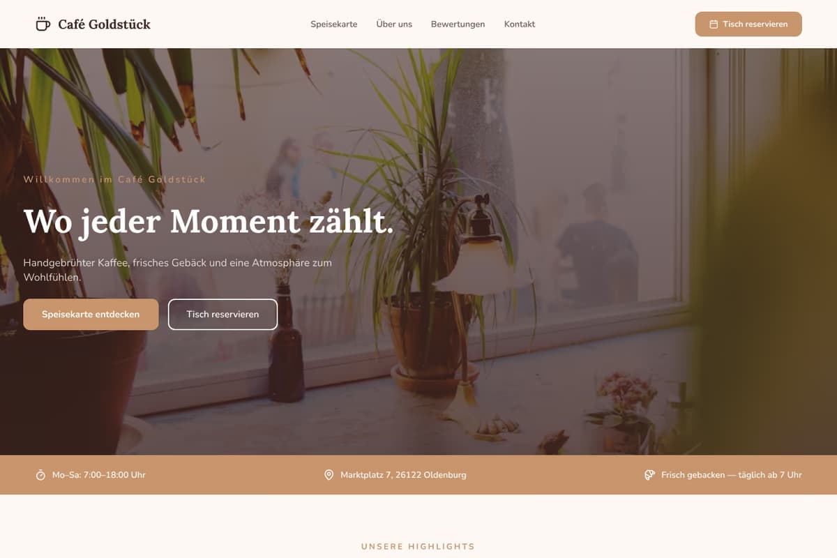 Café Website-Beispiel