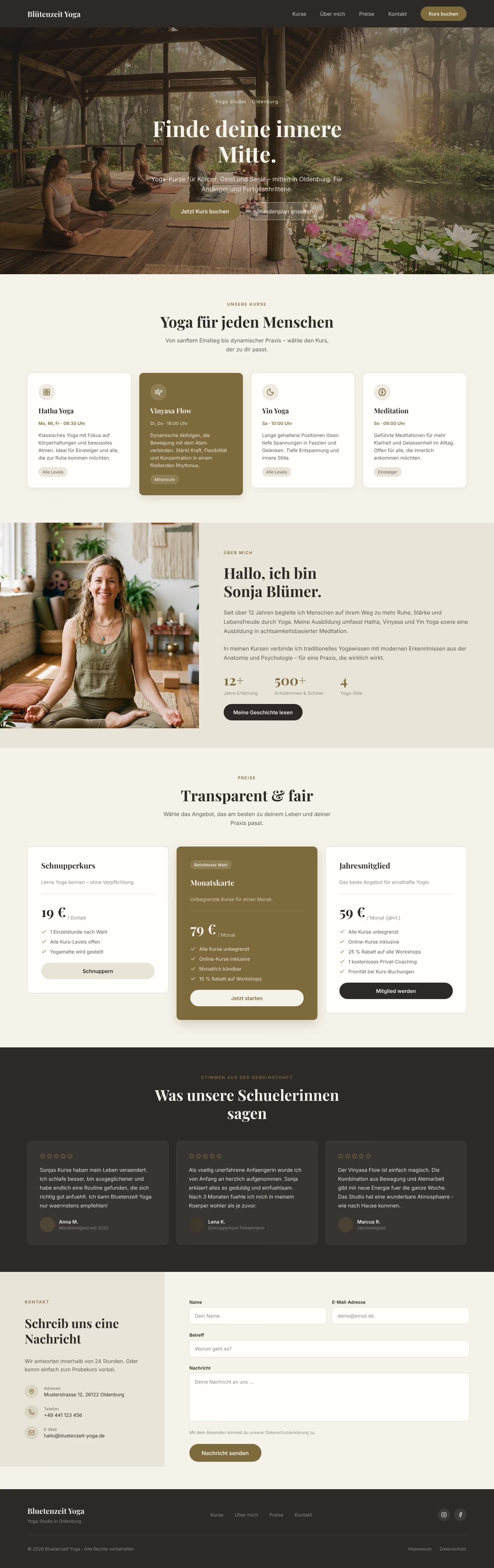 Yogastudios Website komplett